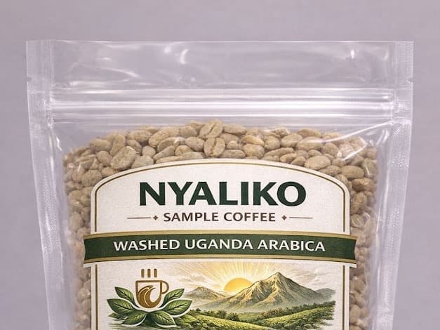 A 100g Nyaliko sample pouch of green Washed Arabica beans